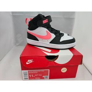 Nike Court Borough Mid 2 (PSV) Preschool Shoes – Size 11C – Black / Pink / White